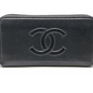 CHANEL caviar long large quilted CC zip wallet